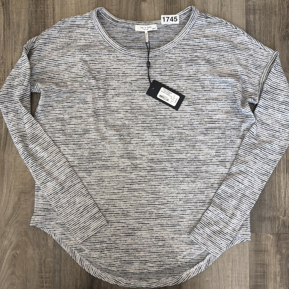 $165 RAG & BONE Women's The Knit Navy Striped Long Sleeve Casual Top XS